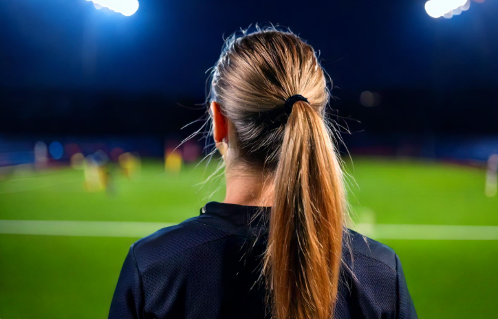 Een vrouw die voetbal speelt